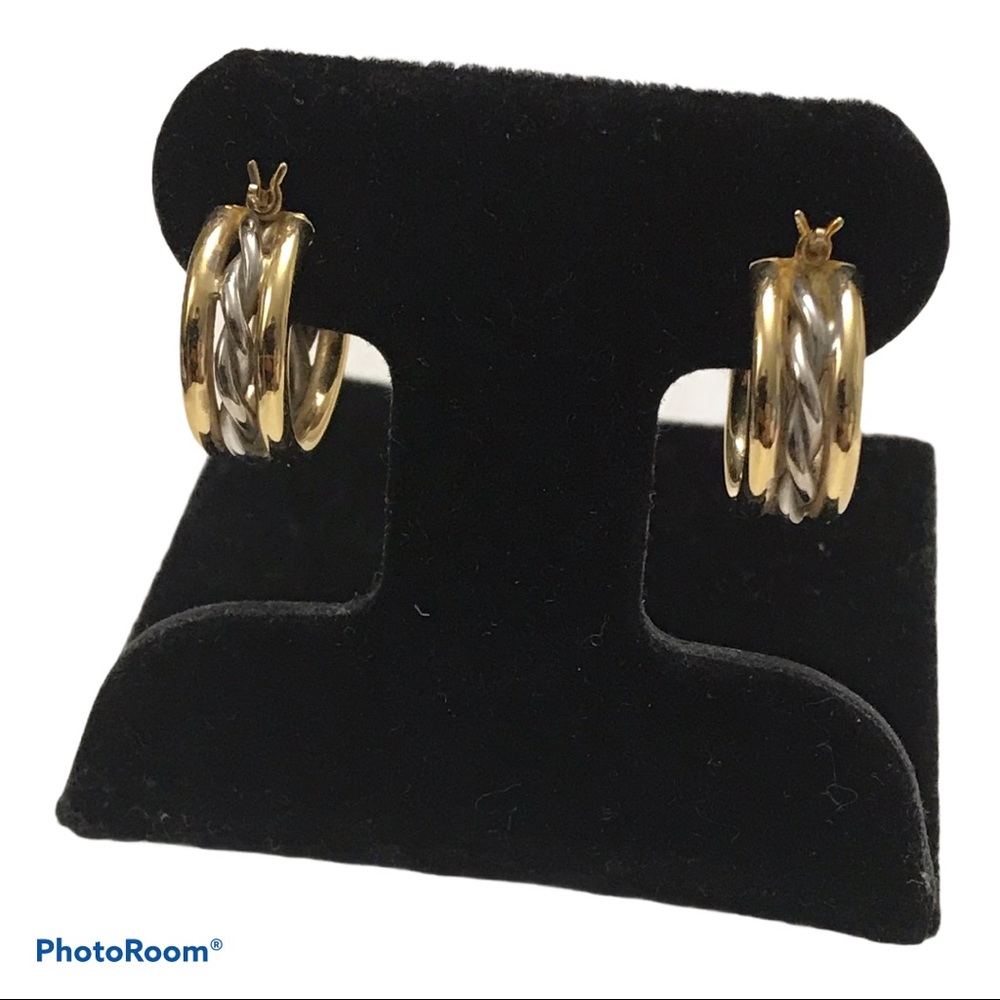 14k  white & yellow gold hoops